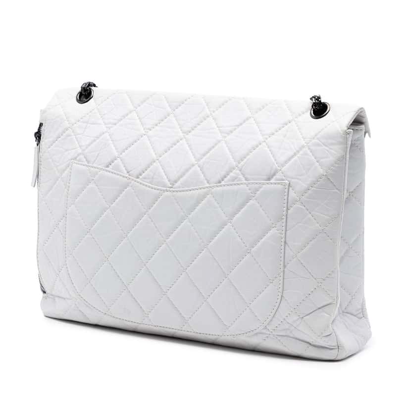 Chanel Maxi Quilted Aged Calfskin Reissue 2.55 Single Flap White Leather Very good condition - Back View