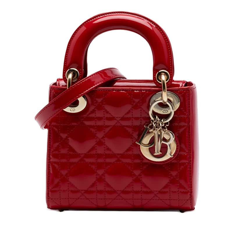 Dior Mini Patent Cannage Lady Dior Red Leather Very good condition - Front View