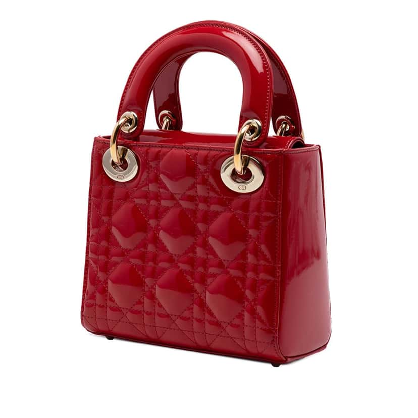 Dior Mini Patent Cannage Lady Dior Red Leather Very good condition - Back View