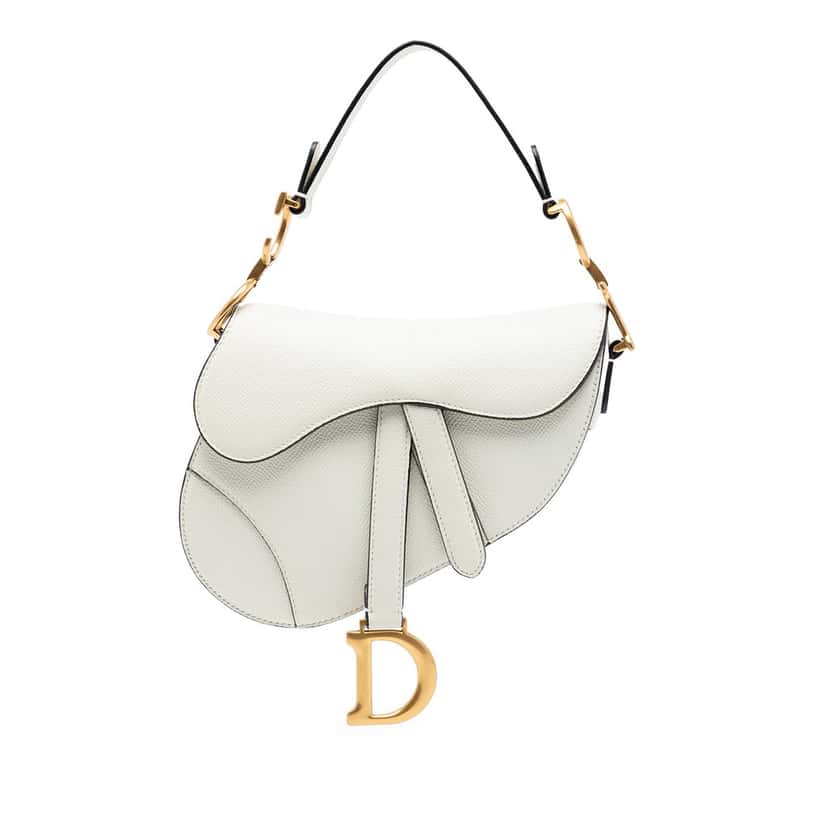 Dior Mini Grained Calfskin Saddle Bag White Leather Very good condition - Front View