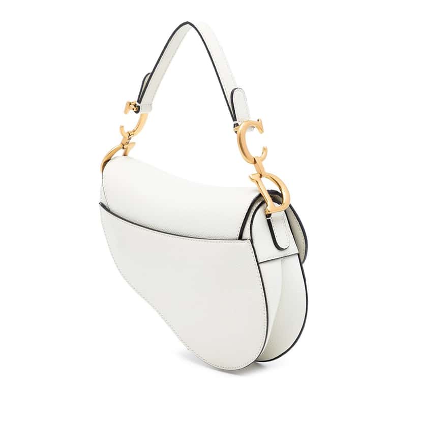 Dior Mini Grained Calfskin Saddle Bag White Leather Very good condition - Back View