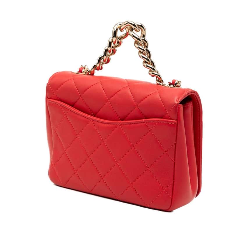 Chanel Quilted Lambskin Studded Beauty Begins Flap Red Leather Very good condition - Back View