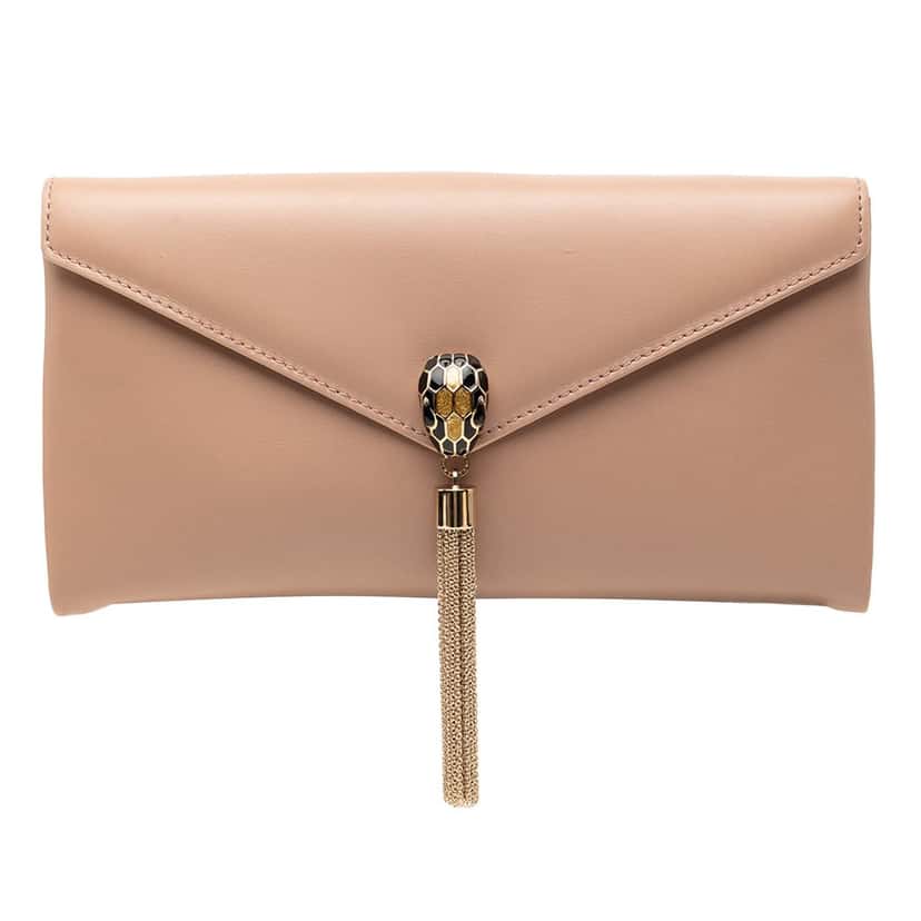 Bvlgari Leather Serpenti Forever Tassel Envelope Clutch Brown Leather Very good condition - Front View