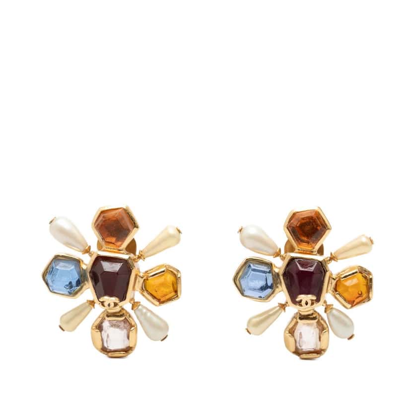 Chanel CC Gold Plated Gripoix Clip On Earrings Gold Metal Very good condition - Front View