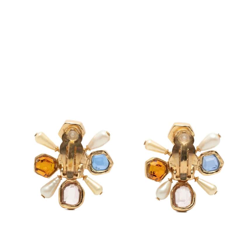 Chanel CC Gold Plated Gripoix Clip On Earrings Gold Metal Very good condition - Back View