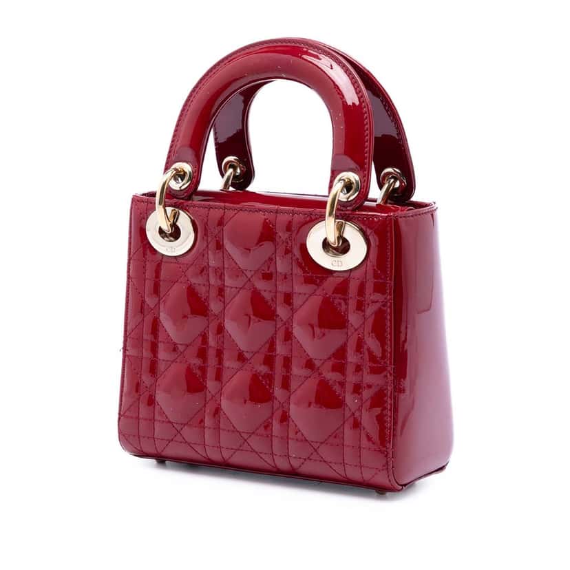 Dior Mini Patent Cannage Lady Dior Red Leather Very good condition - Back View