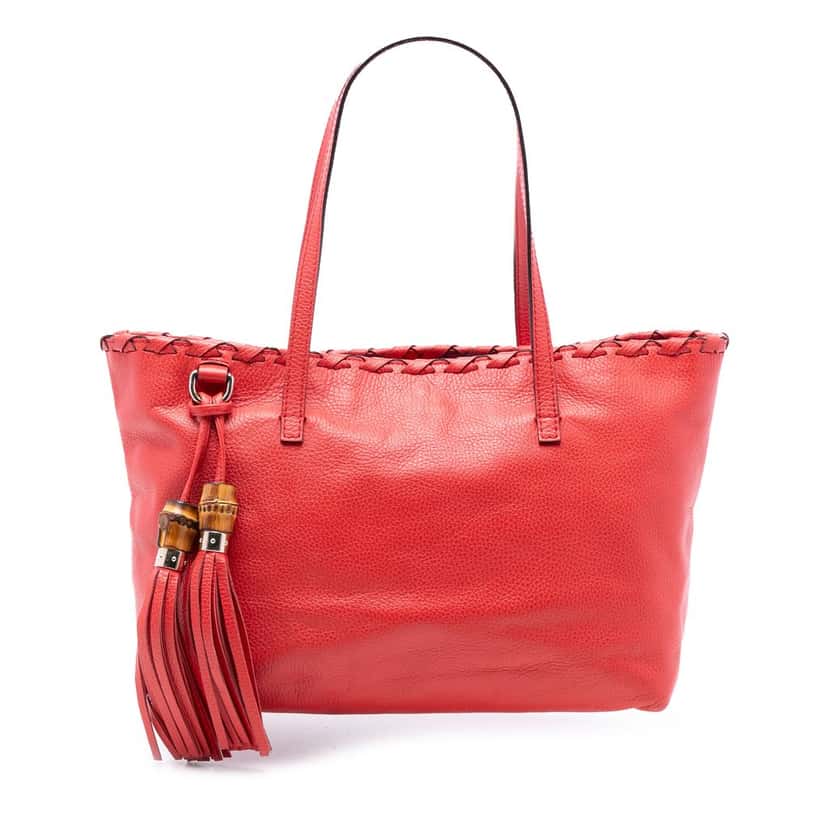 Gucci Leather Bamboo Tassel Tote Red Leather Very good condition - Front View