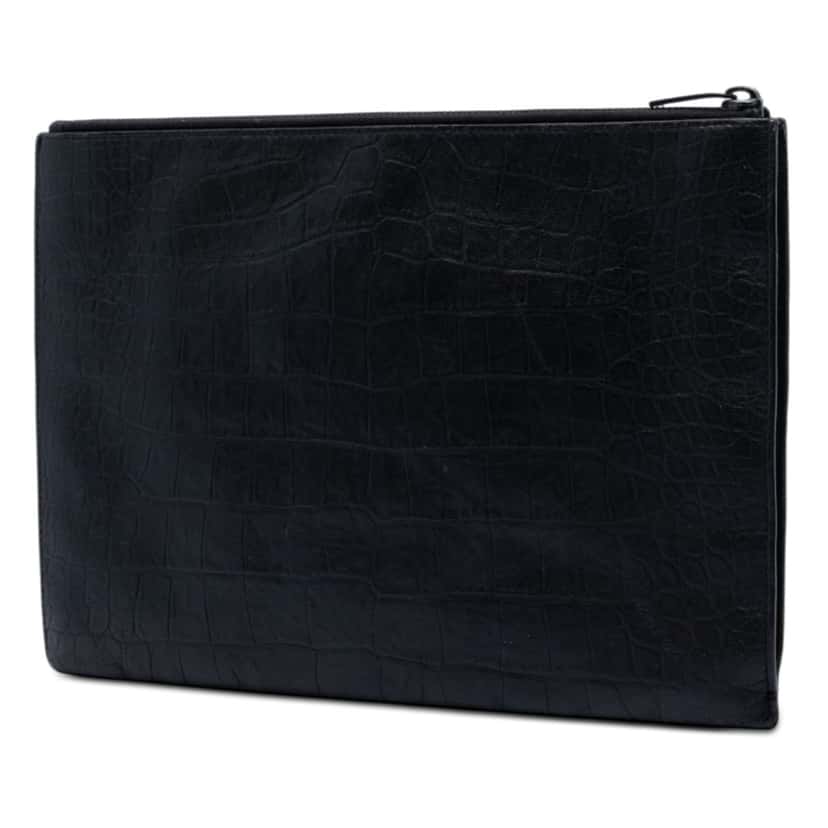 Saint Laurent Croc Embossed Leather Monogram Document Holder Black Leather Very good condition - Back View