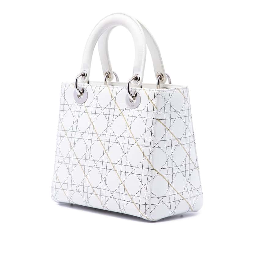 Dior Medium Calfskin Cannage Print Lady Dior White Leather Very good condition - Back View