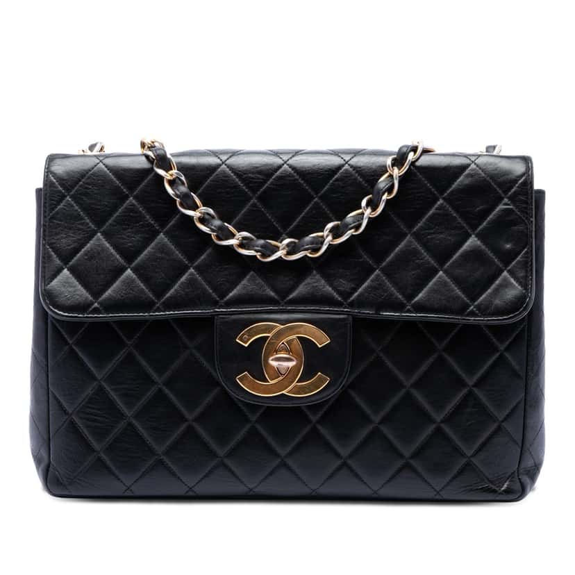 Chanel Jumbo XL Classic Lambskin Single Flap Black Leather Very good condition - Front View