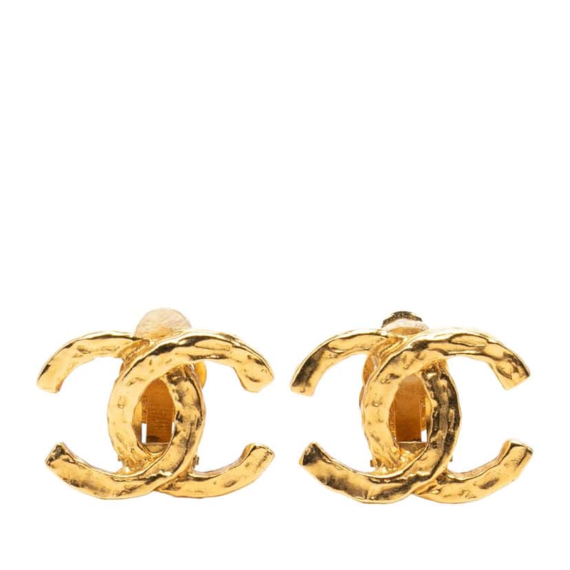 Chanel CC Gold Plated Clip On Earrings Gold Metal Very good condition - Front View