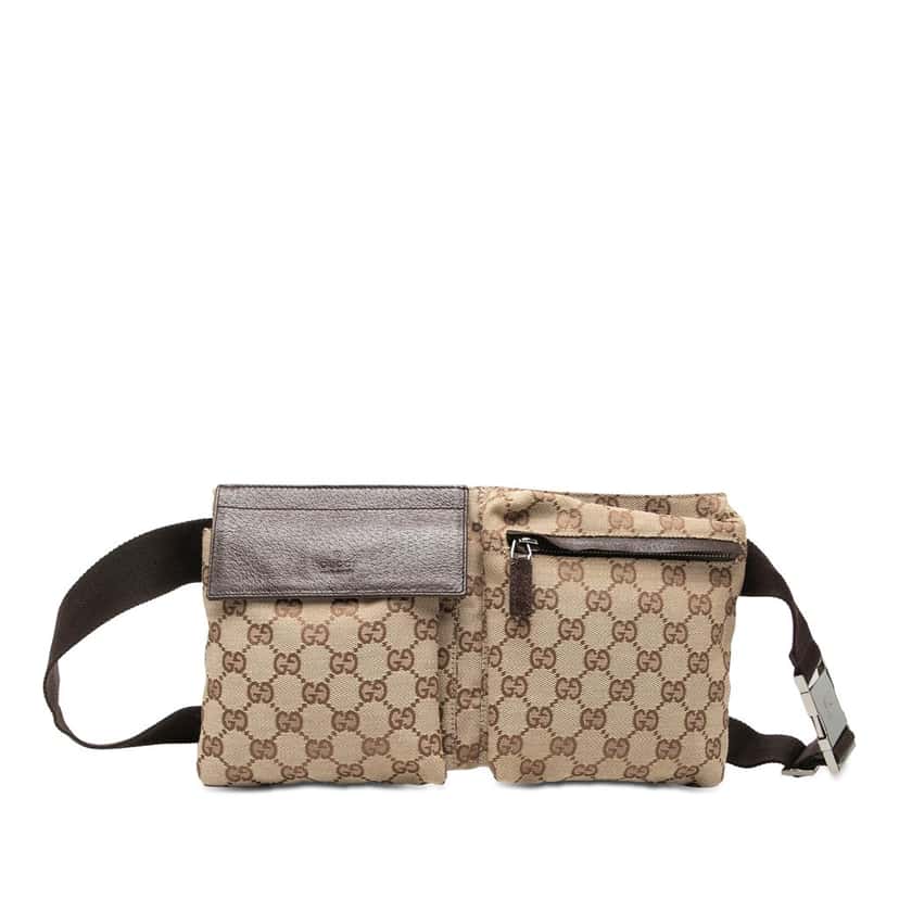 Gucci GG Canvas Double Pocket Belt Bag Beige Very good condition - Front View