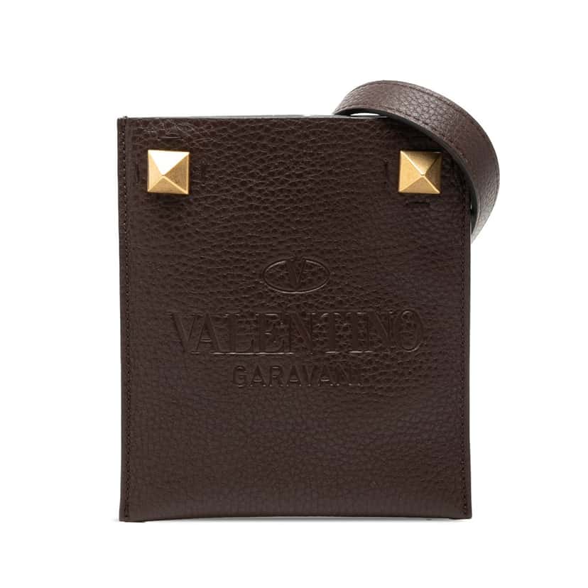 Valentino Mini Grained Calfskin Rockstud Identity Crossbody Brown Leather Very good condition - Front View