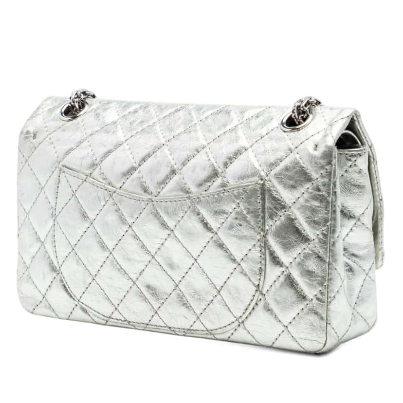 Chanel Metallic Aged Calfskin Reissue 2.55 Double Flap 225 Silver Leather Very good condition - Back View