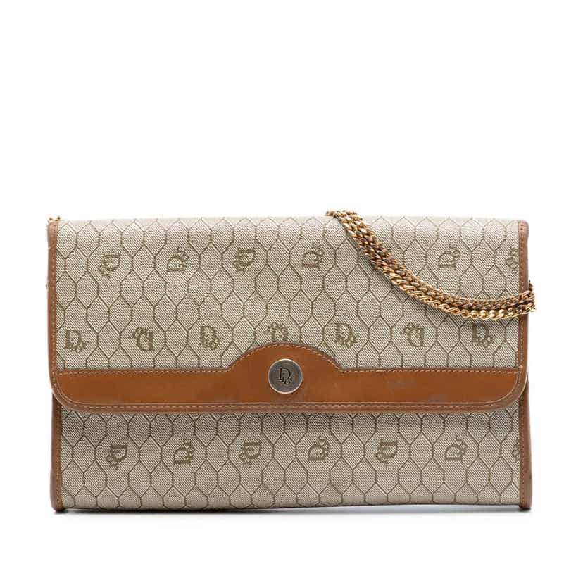 Dior Honeycomb Coated Canvas Chain Shoulder Bag Beige Very good condition - Front View