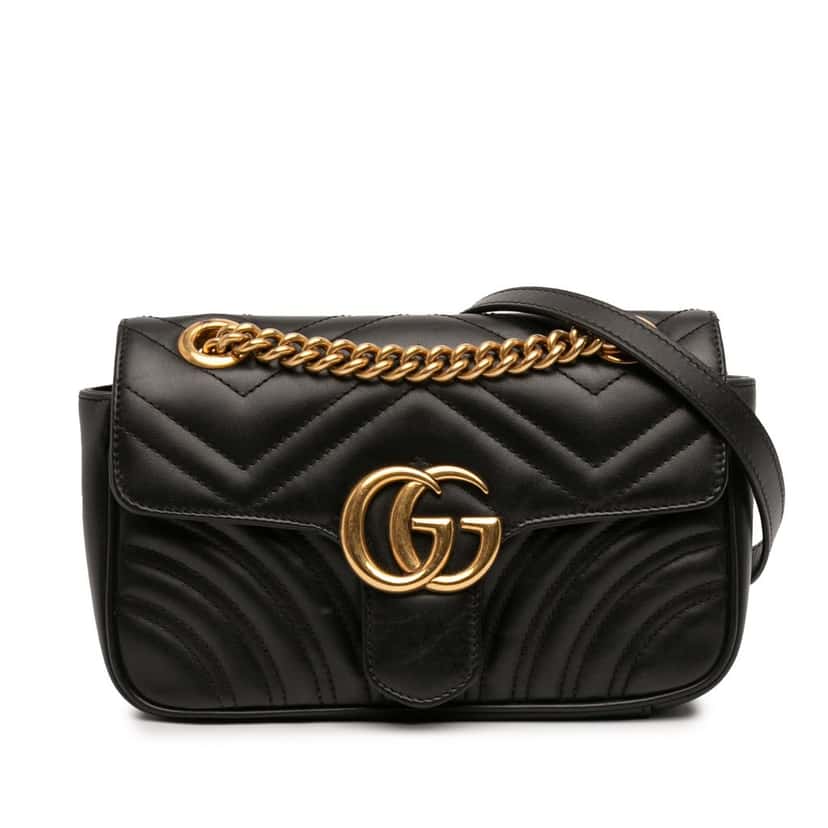 Gucci Small GG Marmont Matelasse Leather Shoulder Bag Black Leather Very good condition - Front View