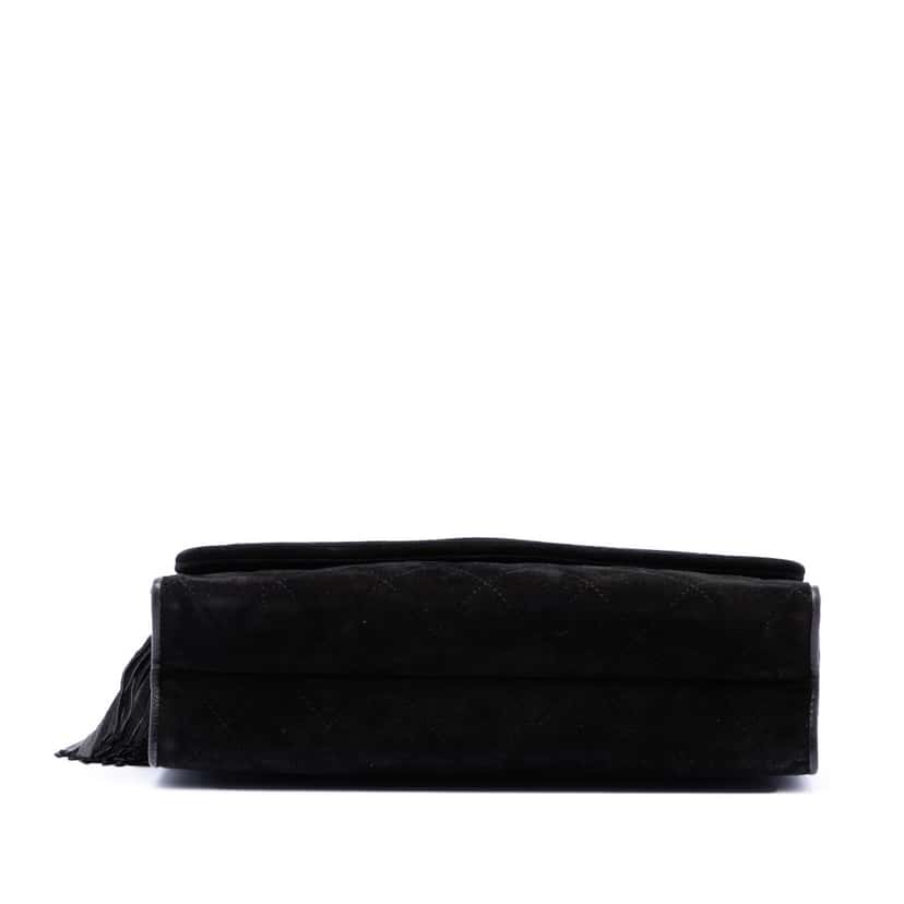Chanel Quilted Suede Tassel Flap Black Leather Very good condition - Inside View