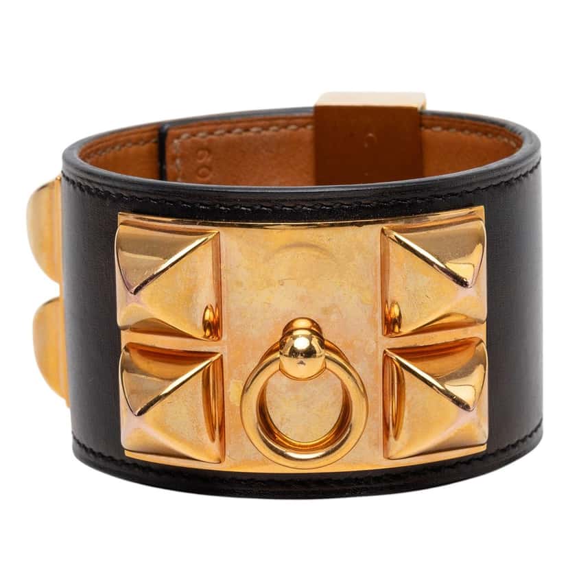 Hermès Swift and Gold Plated Collier de Chien Bracelet S Black Leather Very good condition - Inside View
