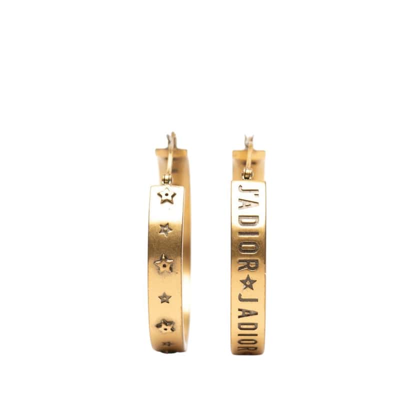 Dior Gold Plated J Adior Star Hoop Earrings Gold Metal Very good condition - Front View