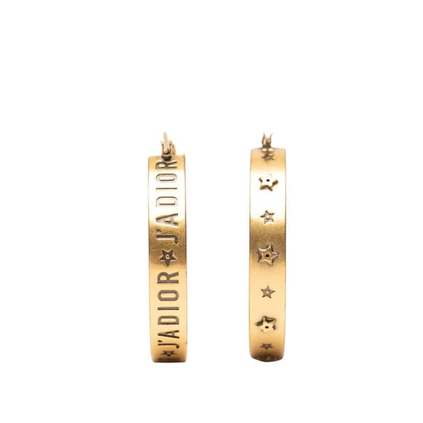 Dior Gold Plated J Adior Star Hoop Earrings Gold Metal Very good condition - Back View