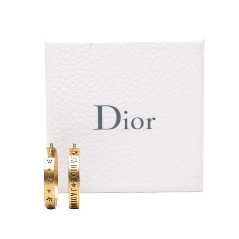 Dior Gold Plated J Adior Star Hoop Earrings Gold Metal Very good condition - Box View