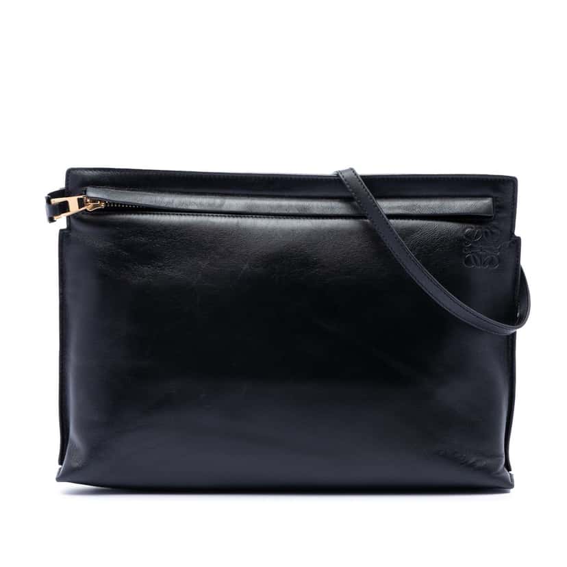 Loewe Nappa Anagram T Pouch Crossbody Black Leather Very good condition - Front View