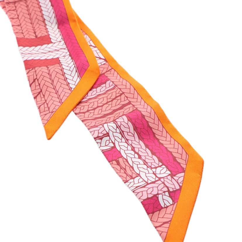 Hermès Tresses H Silk Twilly Scarf Pink Very good condition - Back View