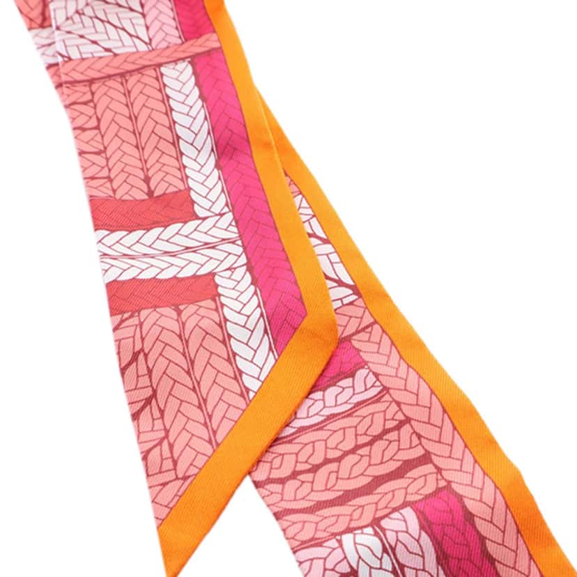 Hermès Tresses H Silk Twilly Scarf Pink Very good condition - Inside View