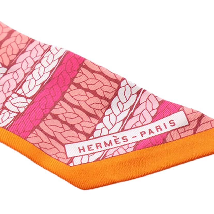 Hermès Tresses H Silk Twilly Scarf Pink Very good condition - Box View