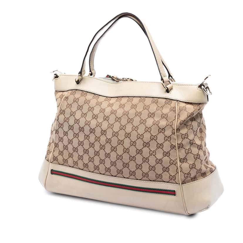 Gucci GG Canvas Web Mayfair Satchel Beige Very good condition - Back View