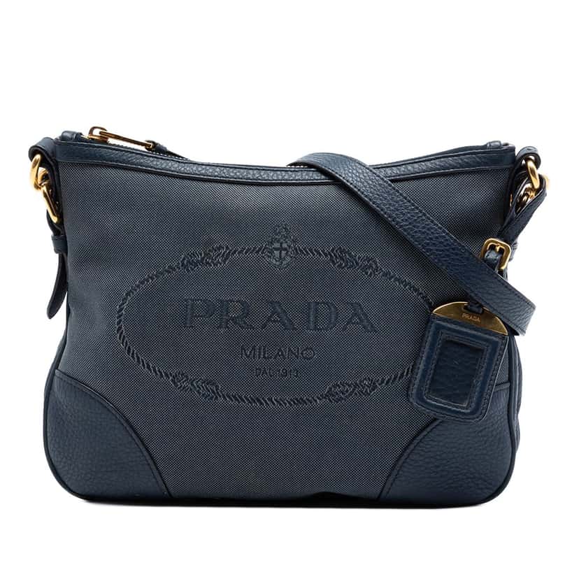 Prada Canvas Canapa Logo Crossbody Blue Very good condition - Front View