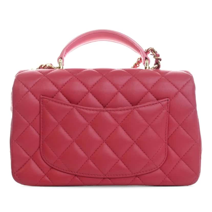 Chanel Mini Rectangular Classic Lambskin Top Handle Flap Red Leather Very good condition - Back View