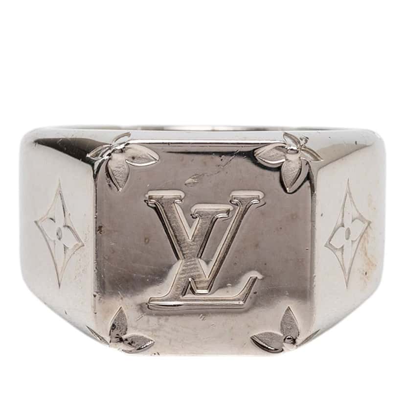 Louis Vuitton Brass Monogram Signet Ring M Silver Metal Very good condition - Front View