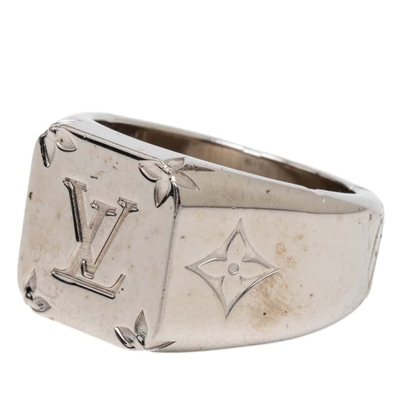 Louis Vuitton Brass Monogram Signet Ring M Silver Metal Very good condition - Back View