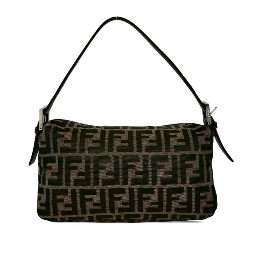 Fendi Zucca Canvas Double Flap Shoulder Bag Brown Very good condition - Back View