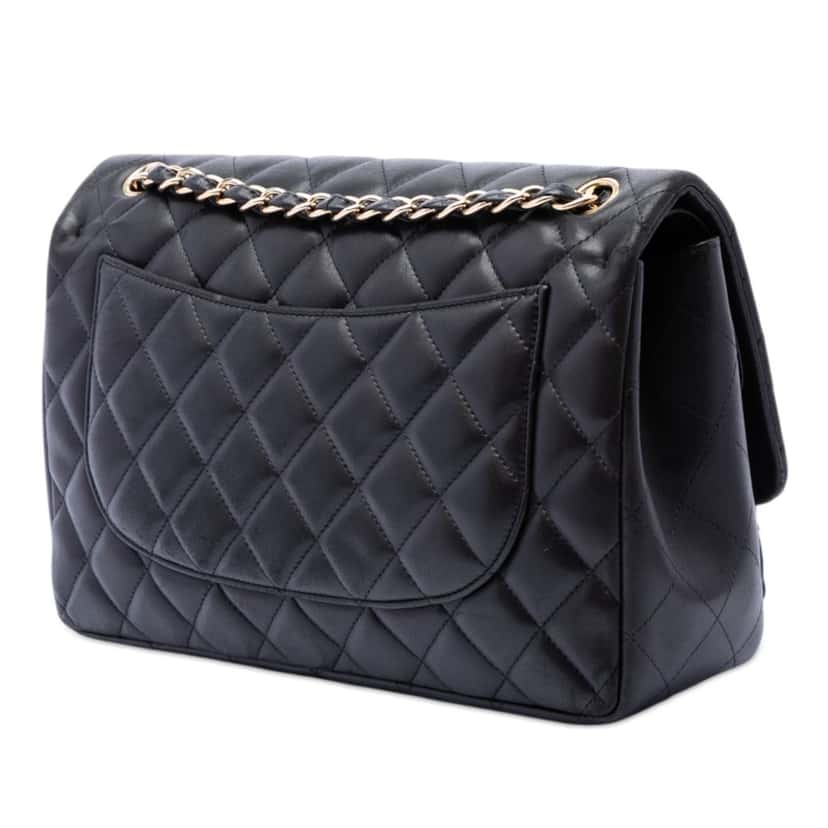 Chanel Jumbo Classic Lambskin Double Flap Black Leather Very good condition - Back View