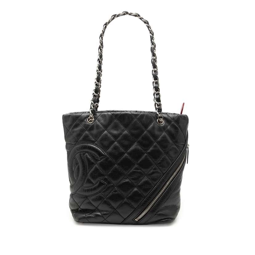Chanel Small Quilted Aged Calfskin Cotton Club Tote Black Leather Very good condition - Front View