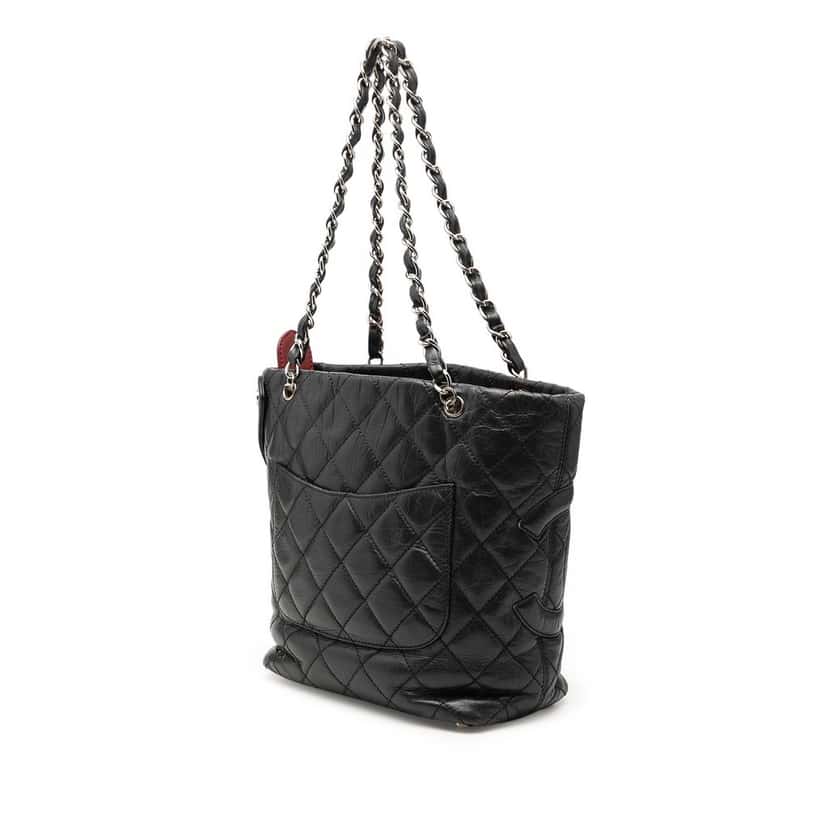 Chanel Small Quilted Aged Calfskin Cotton Club Tote Black Leather Very good condition - Back View