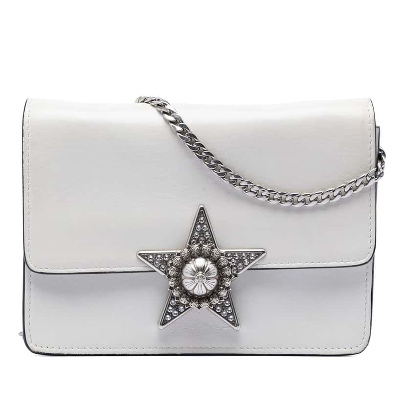Miu Miu Smooth Leather Star Crystal Embellished Crossbody White Leather Very good condition - Front View