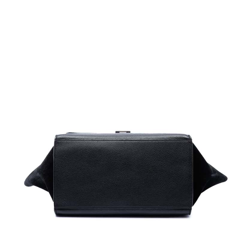 Celine Medium Drummed Calfskin and Suede Trapeze Satchel Black Leather Very good condition - Inside View