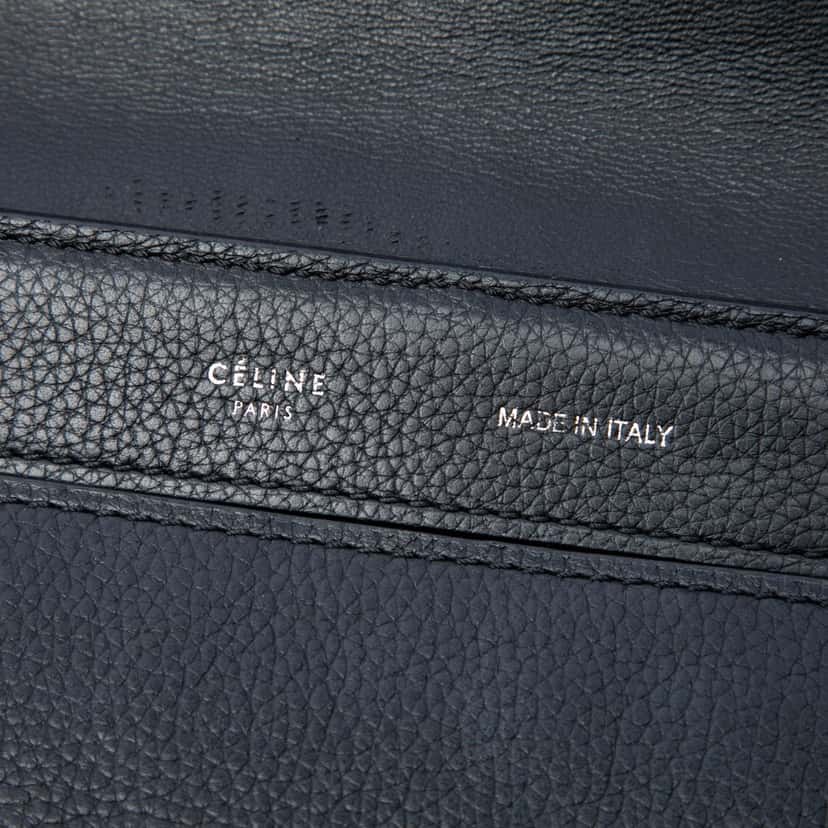 Celine Medium Drummed Calfskin and Suede Trapeze Satchel Black Leather Very good condition - Box View