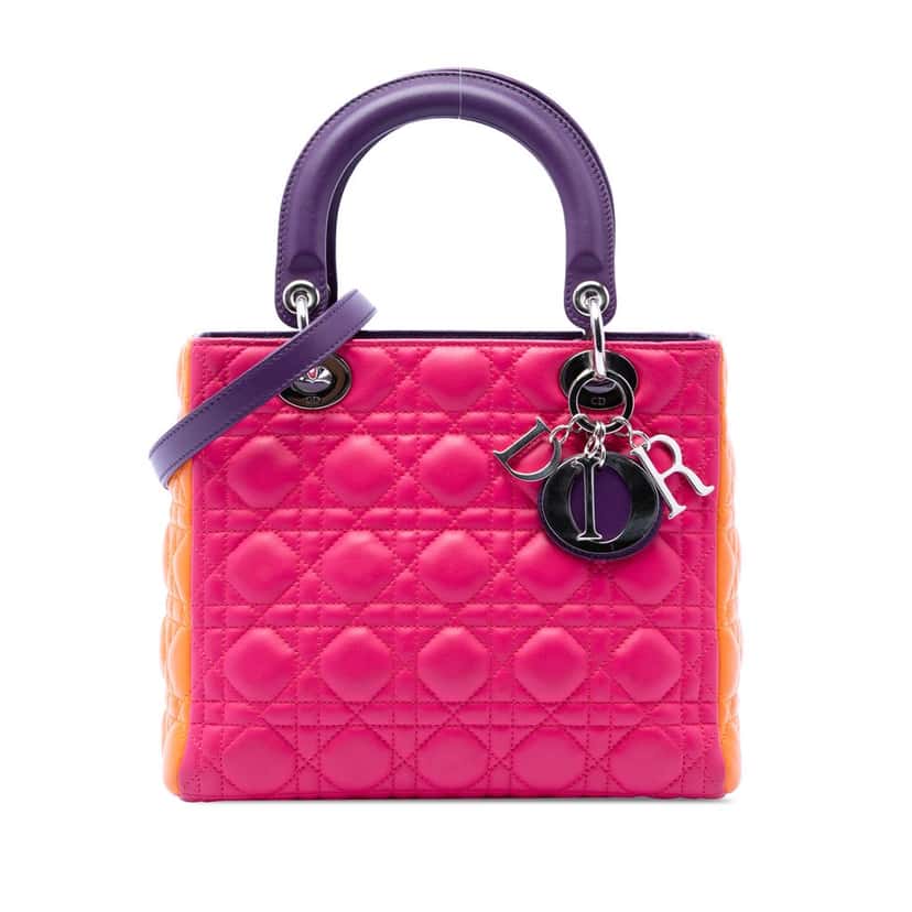 Dior Medium Tricolor Lambskin Cannage Lady Dior Pink Leather Very good condition - Front View