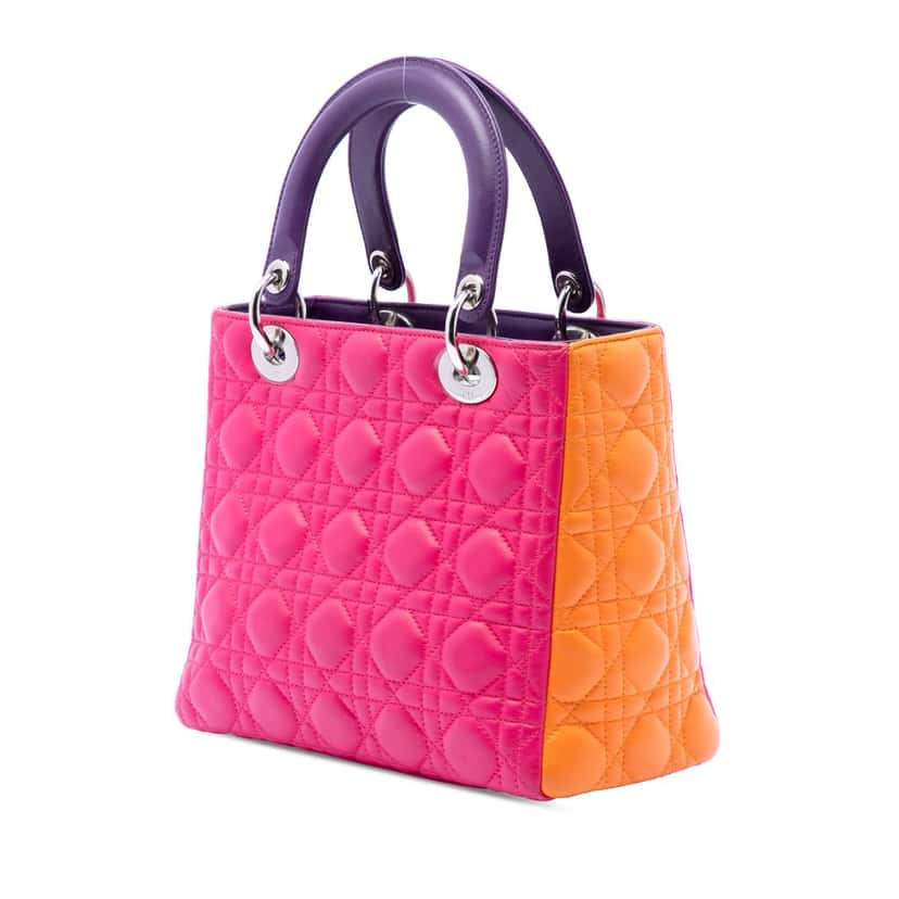 Dior Medium Tricolor Lambskin Cannage Lady Dior Pink Leather Very good condition - Back View