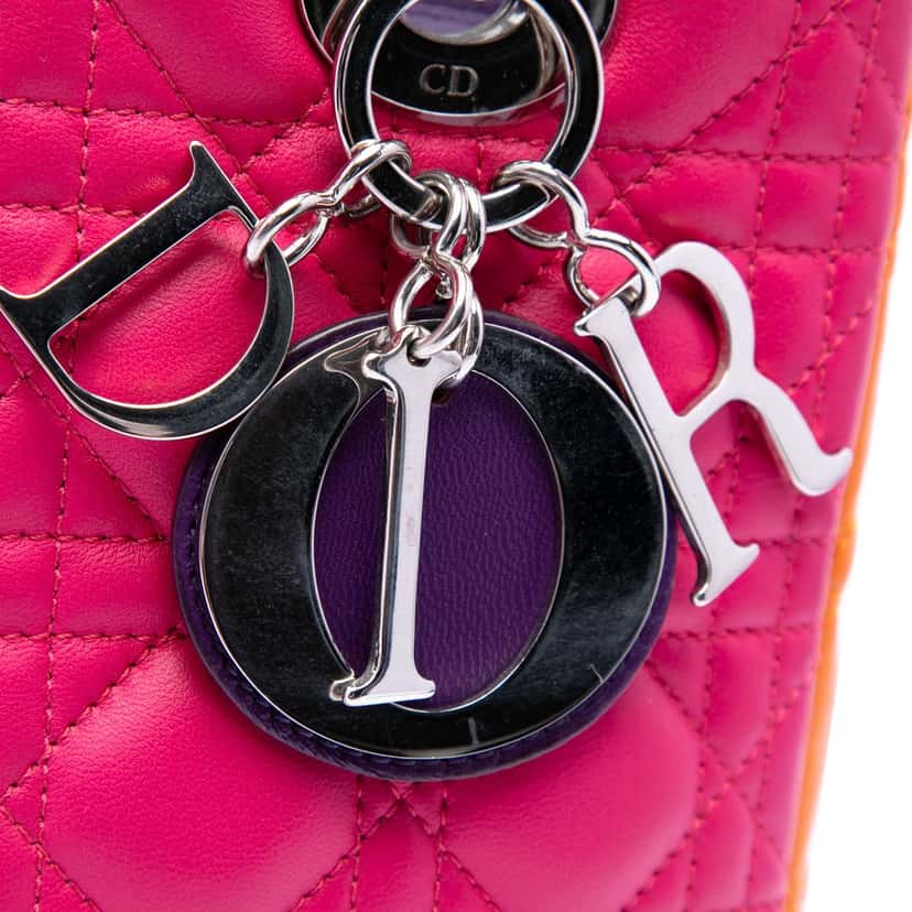 Dior Medium Tricolor Lambskin Cannage Lady Dior Pink Leather Very good condition - Box View