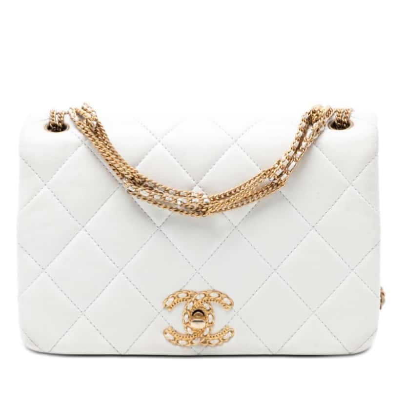 Chanel CC Quilted Lambskin Looping Chain Flap White Leather Very good condition - Front View