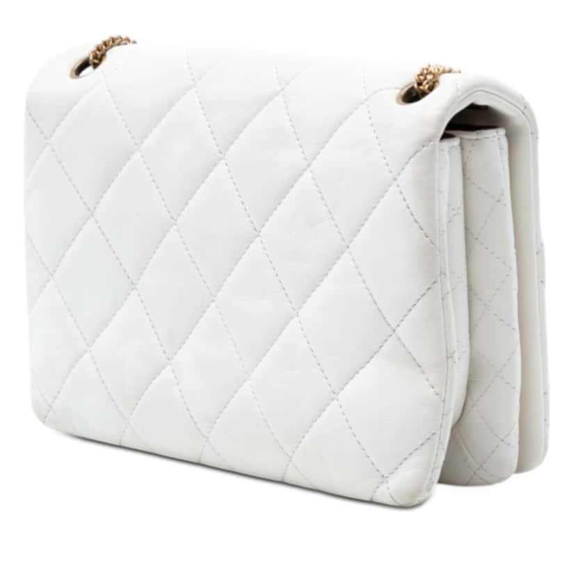 Chanel CC Quilted Lambskin Looping Chain Flap White Leather Very good condition - Back View
