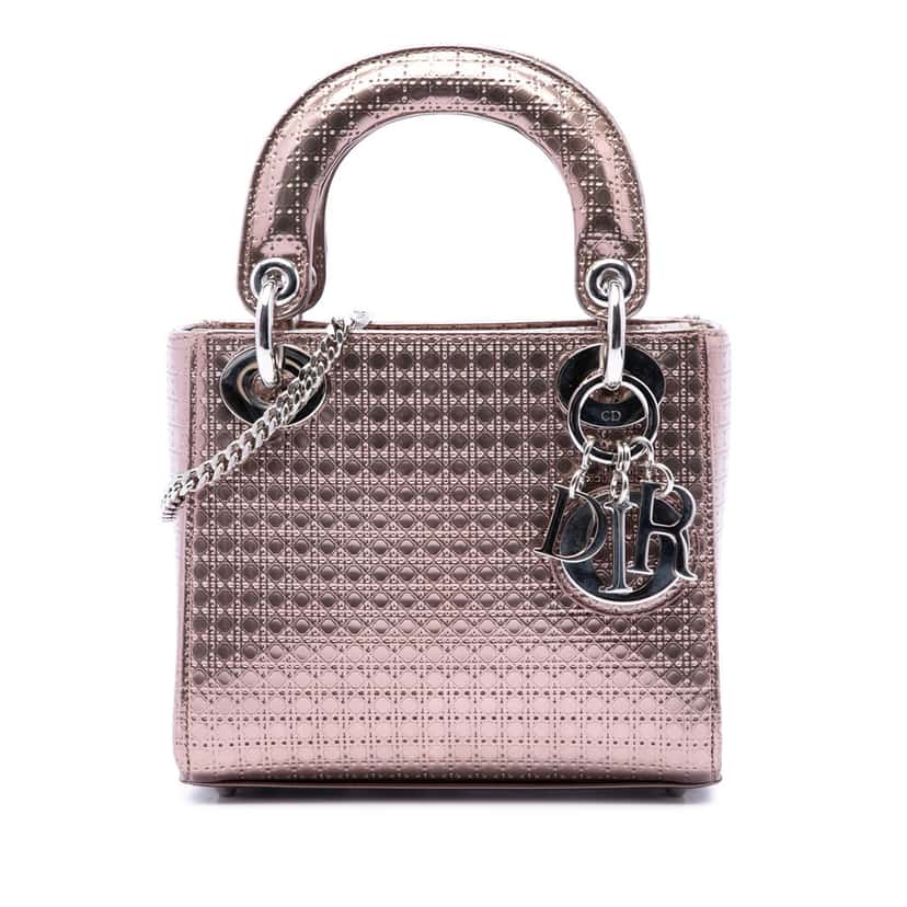 Dior Mini Metallic Patent Microcannage Lady Dior Pink Leather Very good condition - Front View