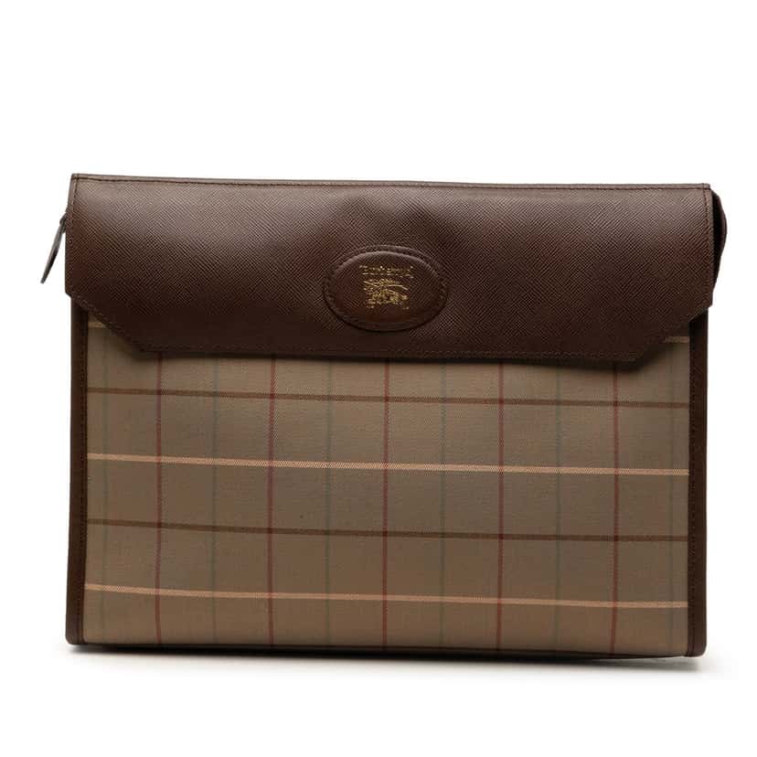 Burberry Vintage Check Canvas Clutch Brown Very good condition - Front View