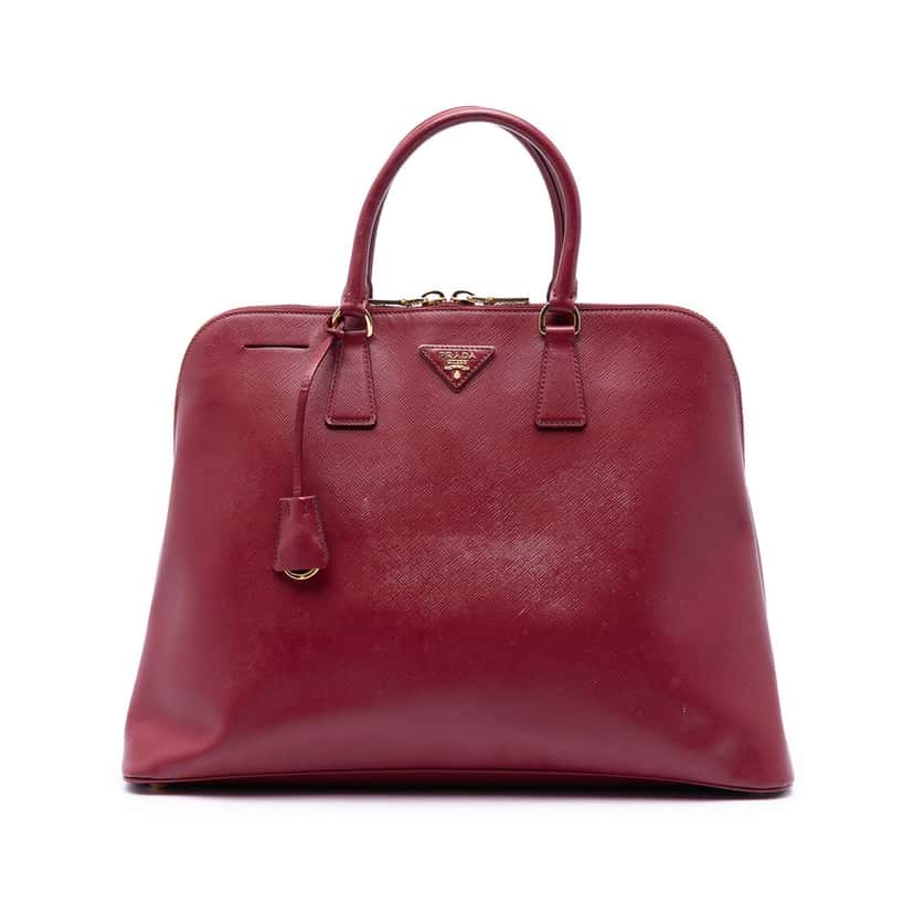 Prada Extra Large Saffiano Lux Promenade Satchel Red Leather Very good condition - Front View