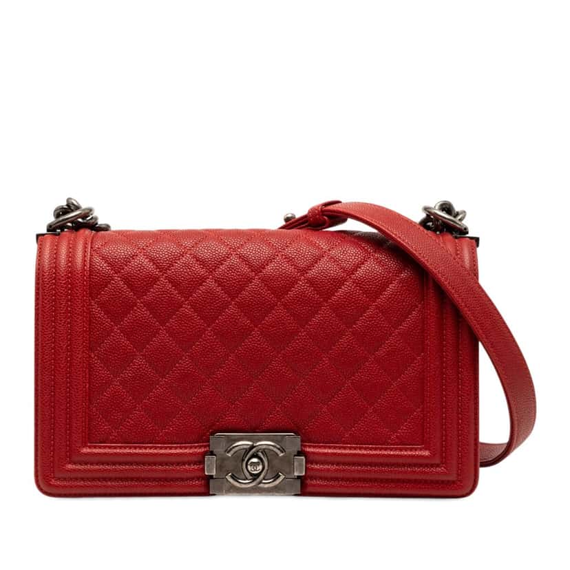 Chanel Old Medium Quilted Caviar Boy Flap Red Leather Very good condition - Front View